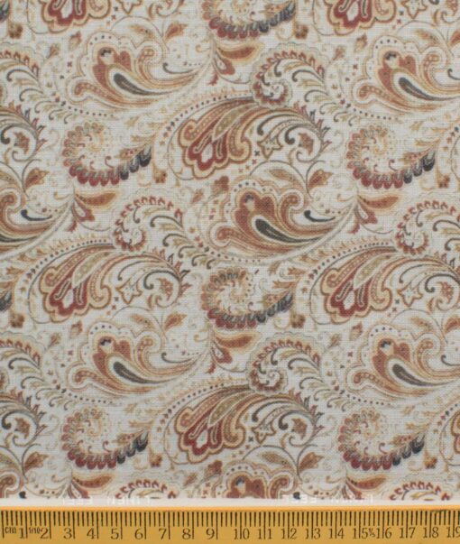Exquisite Men's Cotton Blend Printed 2.25 Meter Unstitched Shirting Fabric (White & Maroon)