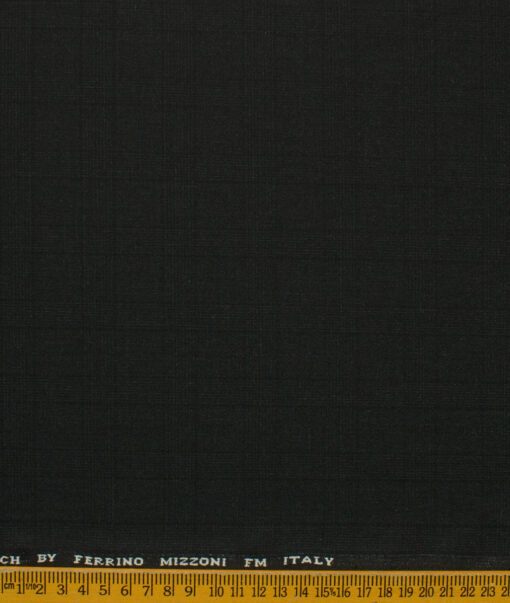 Ferrino Mizzoni Men's Terry Rayon Checks 3.75 Meter Unstitched Stretchable Suiting Fabric (Black)