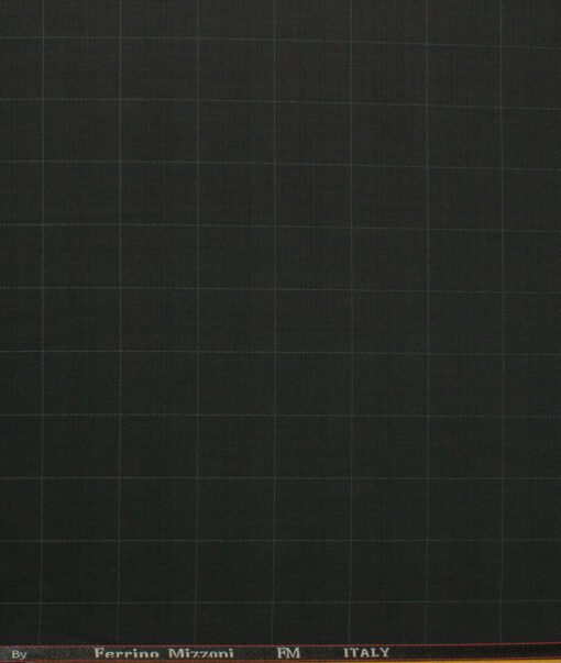 Ferrino Mizzoni Men's Terry Rayon Checks 3.75 Meter Unstitched Suiting Fabric (Black)