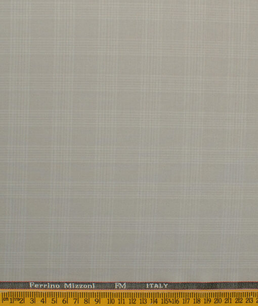 Ferrino Mizzoni Men's Terry Rayon Checks 3.75 Meter Unstitched Suiting Fabric (Bone Beige)