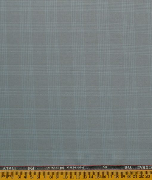 Ferrino Mizzoni Men's Terry Rayon Checks 3.75 Meter Unstitched Suiting Fabric (Grey)