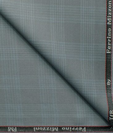 Ferrino Mizzoni Men's Terry Rayon Checks 3.75 Meter Unstitched Suiting Fabric (Grey)