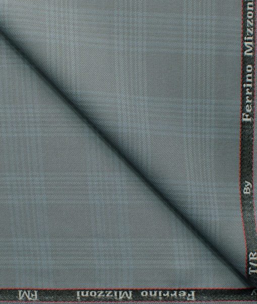 Ferrino Mizzoni Men's Terry Rayon Checks 3.75 Meter Unstitched Suiting Fabric (Grey)