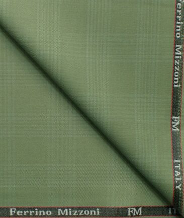 Ferrino Mizzoni Men's Terry Rayon Checks 3.75 Meter Unstitched Suiting Fabric (Pear Green)