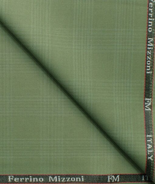 Ferrino Mizzoni Men's Terry Rayon Checks 3.75 Meter Unstitched Suiting Fabric (Pear Green)