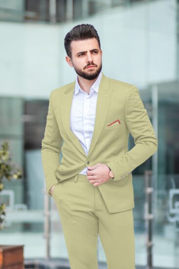 Ferrino Mizzoni Men's Terry Rayon Solids 3.75 Meter Unstitched Suiting Fabric (Beige)