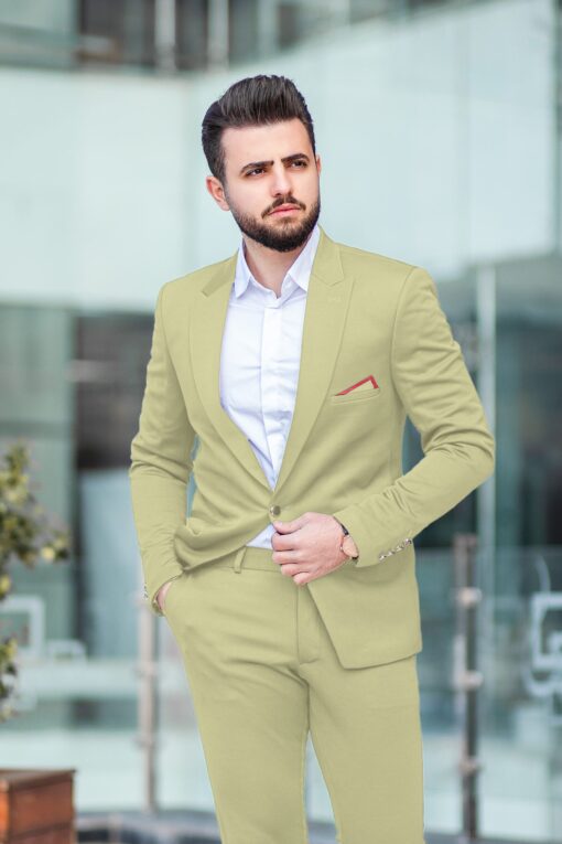 Ferrino Mizzoni Men's Terry Rayon Solids 3.75 Meter Unstitched Suiting Fabric (Beige)