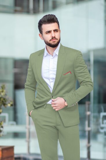 Ferrino Mizzoni Men's Terry Rayon Solids 3.75 Meter Unstitched Suiting Fabric (Sage Green)