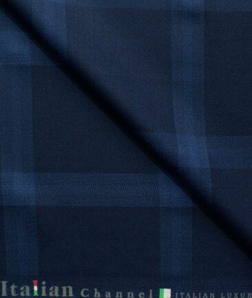Italian Channel Men's Terry Rayon Checks 2 Meter Unstitched Suiting Fabric (Dark Blue)
