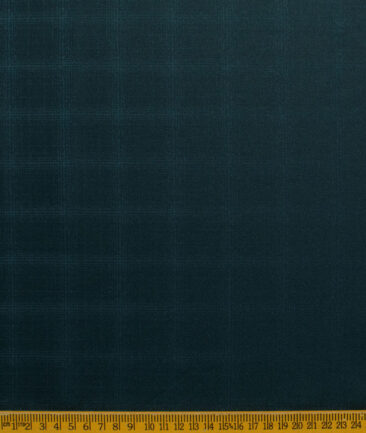 Italian Channel Men's Terry Rayon Checks 3.75 Meter Unstitched Suiting Fabric (Dark Ocean Green)