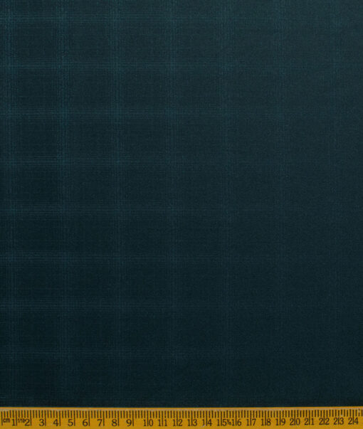 Italian Channel Men's Terry Rayon Checks 3.75 Meter Unstitched Suiting Fabric (Dark Ocean Green)