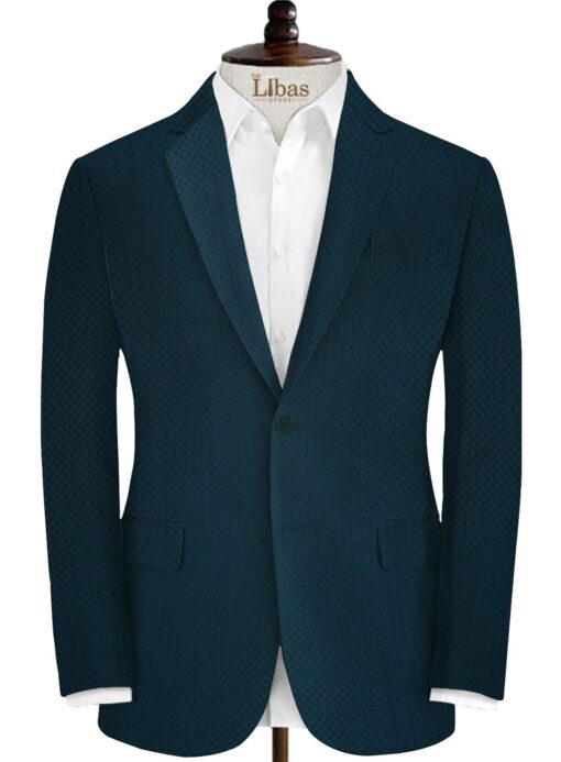Italian Channel Men's Terry Rayon Structured 3.75 Meter Unstitched Suiting Fabric (Peacock Blue)