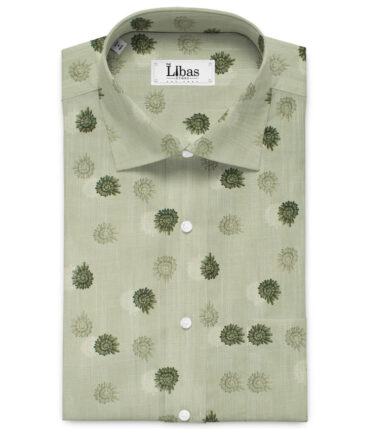 Raymond Men's Pure Cotton Printed 2.25 Meter Unstitched Shirting Fabric (Olive Green)