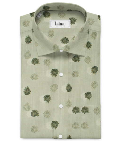 Raymond Men's Pure Cotton Printed 2.25 Meter Unstitched Shirting Fabric (Olive Green)