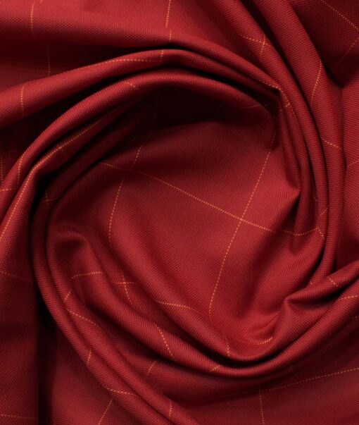Raymond Men's Pure Cotton Checks 2.25 Meter Unstitched Shirting Fabric (Red)
