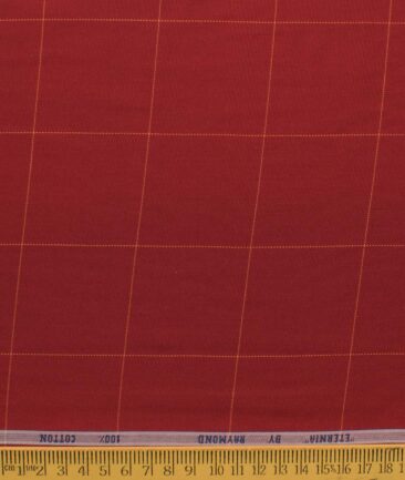 Raymond Men's Pure Cotton Checks 2.25 Meter Unstitched Shirting Fabric (Red)