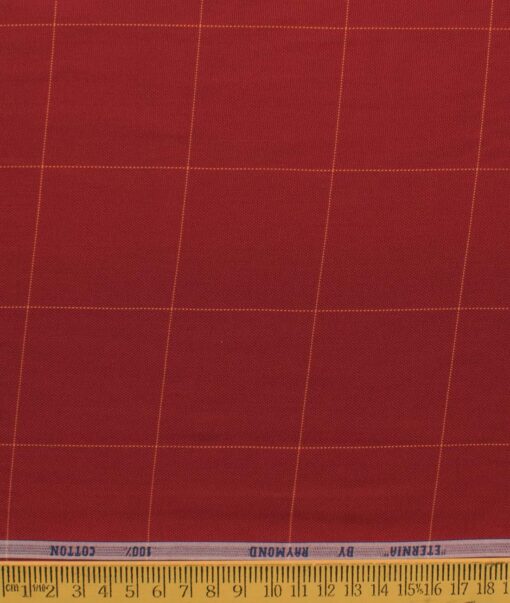 Raymond Men's Pure Cotton Checks 2.25 Meter Unstitched Shirting Fabric (Red)