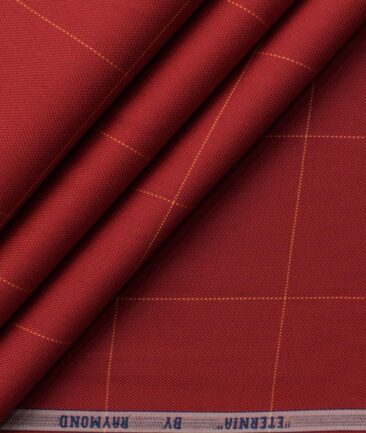 Raymond Men's Pure Cotton Checks 2.25 Meter Unstitched Shirting Fabric (Red)