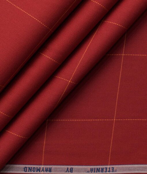 Raymond Men's Pure Cotton Checks 2.25 Meter Unstitched Shirting Fabric (Red)