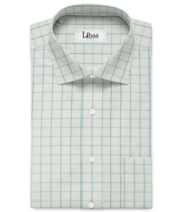 Raymond Men's Giza Cotton Checks 2.25 Meter Unstitched Shirting Fabric (White & Green)