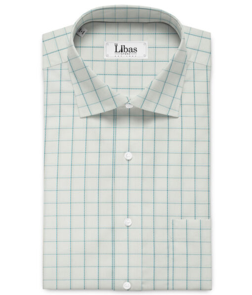 Raymond Men's Giza Cotton Checks 2.25 Meter Unstitched Shirting Fabric (White & Green)