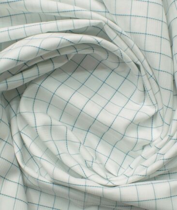 Raymond Men's Giza Cotton Checks 2.25 Meter Unstitched Shirting Fabric (White & Green)