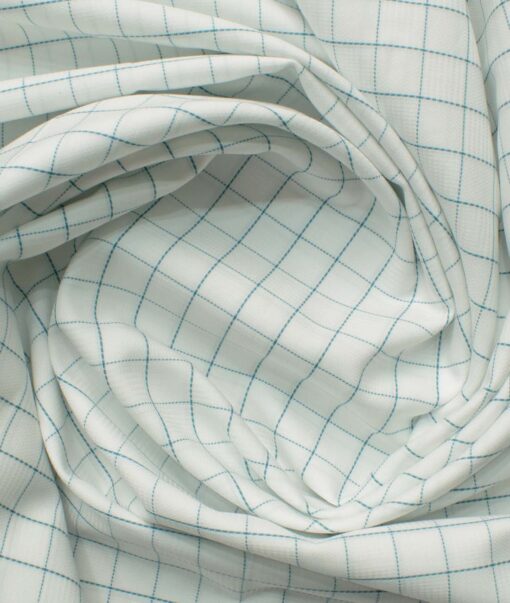 Raymond Men's Giza Cotton Checks 2.25 Meter Unstitched Shirting Fabric (White & Green)