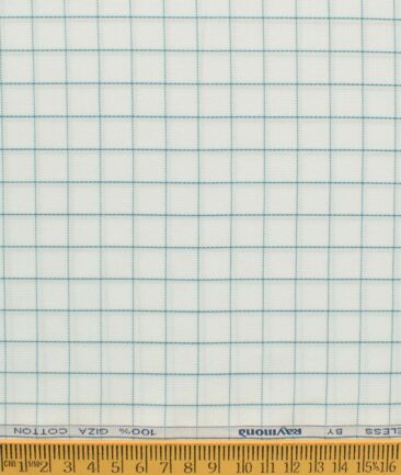 Raymond Men's Giza Cotton Checks 2.25 Meter Unstitched Shirting Fabric (White & Green)