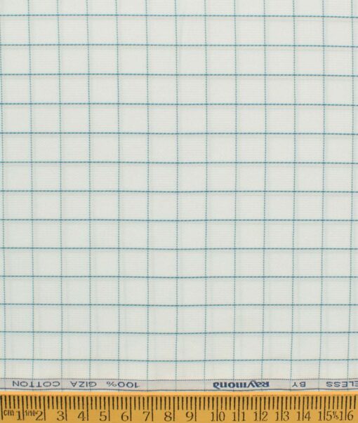 Raymond Men's Giza Cotton Checks 2.25 Meter Unstitched Shirting Fabric (White & Green)