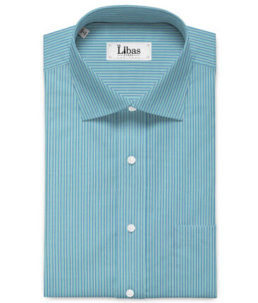 Raymond Men's Premium Cotton Striped 2.25 Meter Unstitched Shirting Fabric (Acrtic Blue)