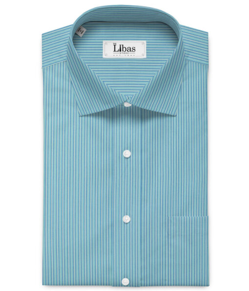 Raymond Men's Premium Cotton Striped 2.25 Meter Unstitched Shirting Fabric (Acrtic Blue)