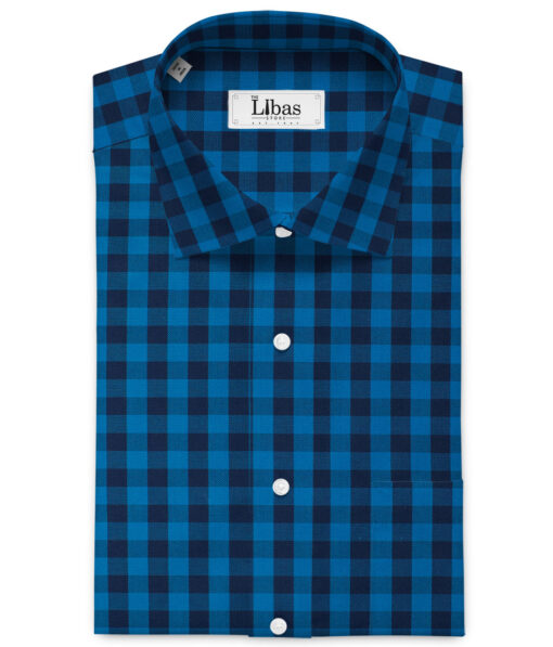 Raymond Men's Premium Cotton Checks 2.25 Meter Unstitched Shirting Fabric (Dark Royal Blue)