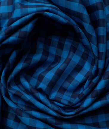 Raymond Men's Premium Cotton Checks 2.25 Meter Unstitched Shirting Fabric (Dark Royal Blue)