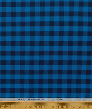 Raymond Men's Premium Cotton Checks 2.25 Meter Unstitched Shirting Fabric (Dark Royal Blue)