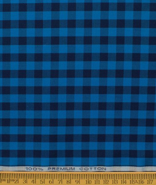 Raymond Men's Premium Cotton Checks 2.25 Meter Unstitched Shirting Fabric (Dark Royal Blue)
