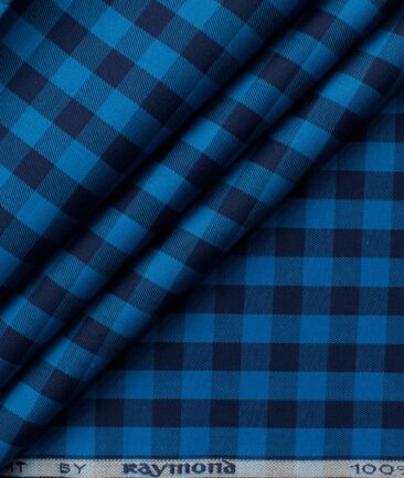 Raymond Men's Premium Cotton Checks 2.25 Meter Unstitched Shirting Fabric (Dark Royal Blue)