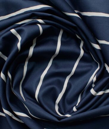 Raymond Men's Premium Cotton Striped 2.25 Meter Unstitched Shirting Fabric (Dark Blue)