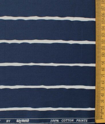 Raymond Men's Premium Cotton Striped 2.25 Meter Unstitched Shirting Fabric (Dark Blue)
