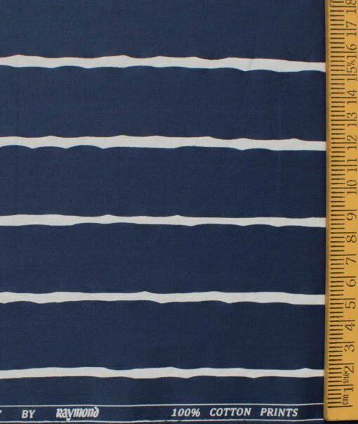 Raymond Men's Premium Cotton Striped 2.25 Meter Unstitched Shirting Fabric (Dark Blue)