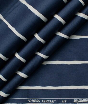 Raymond Men's Premium Cotton Striped 2.25 Meter Unstitched Shirting Fabric (Dark Blue)