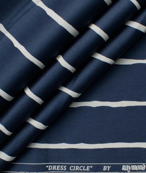Raymond Men's Premium Cotton Striped 2.25 Meter Unstitched Shirting Fabric (Dark Blue)