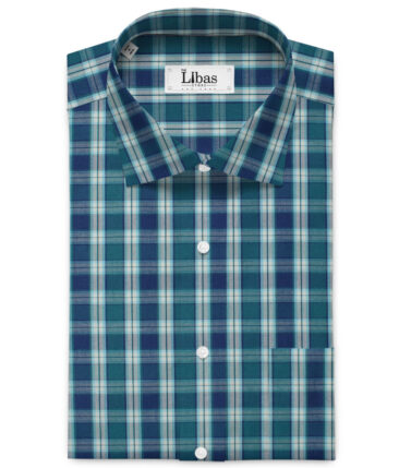 Raymond Men's Premium Cotton Checks 2.25 Meter Unstitched Shirting Fabric (Green & Blue)