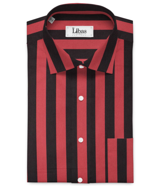 Raymond Men's Premium Cotton Striped 2.25 Meter Unstitched Shirting Fabric (Red & Black)