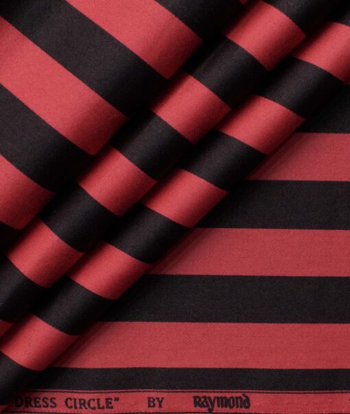 Raymond Men's Premium Cotton Striped 2.25 Meter Unstitched Shirting Fabric (Red & Black)