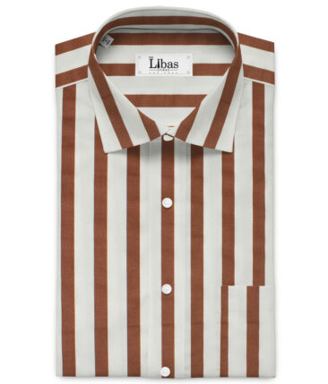 Raymond Men's Pure Cotton Striped 2.25 Meter Unstitched Shirting Fabric (White & Brown)