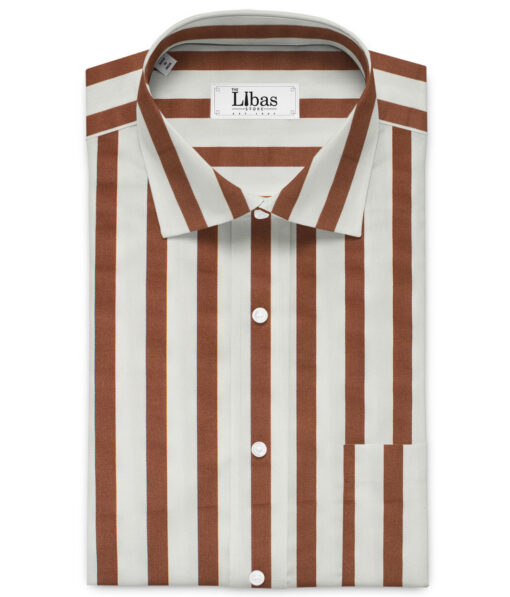 Raymond Men's Pure Cotton Striped 2.25 Meter Unstitched Shirting Fabric (White & Brown)