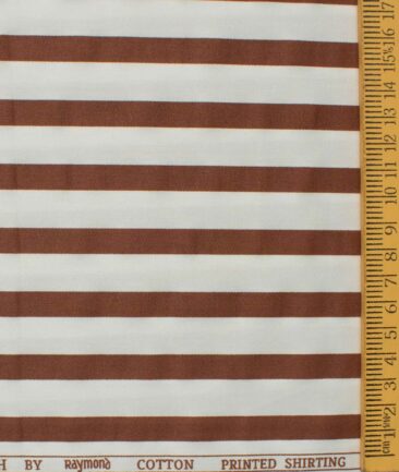 Raymond Men's Pure Cotton Striped 2.25 Meter Unstitched Shirting Fabric (White & Brown)