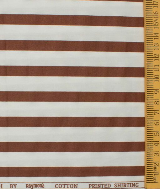 Raymond Men's Pure Cotton Striped 2.25 Meter Unstitched Shirting Fabric (White & Brown)
