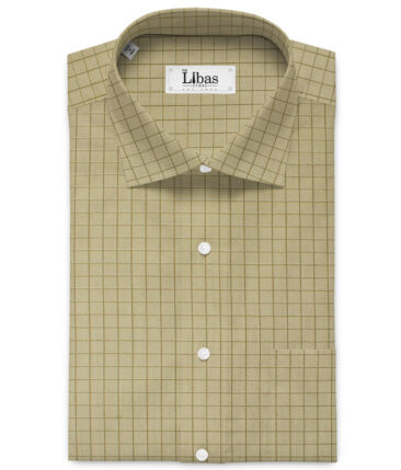 Raymond Men's Pure Cotton Checks 2.25 Meter Unstitched Shirting Fabric (Light Brown)