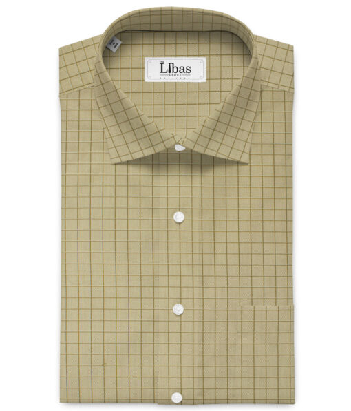Raymond Men's Pure Cotton Checks 2.25 Meter Unstitched Shirting Fabric (Light Brown)